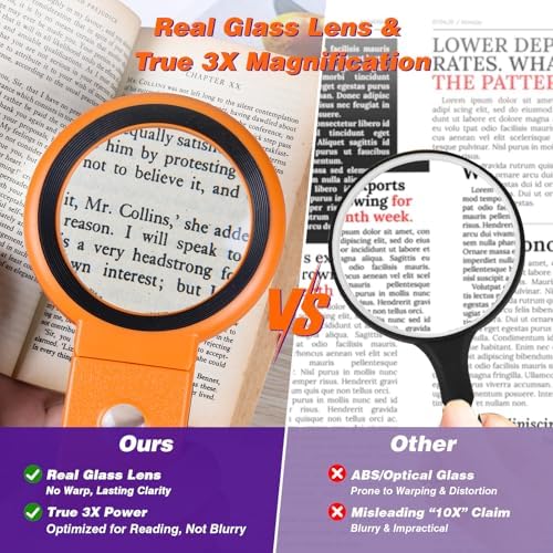 Magnifying Glass with Light and Stand, Foldable Handheld Magnifying Glass 18 LED Illuminated Lighted Magnifier for Macular Degeneration, Seniors Reading, Close Work, Coins, Jewelry Orange
