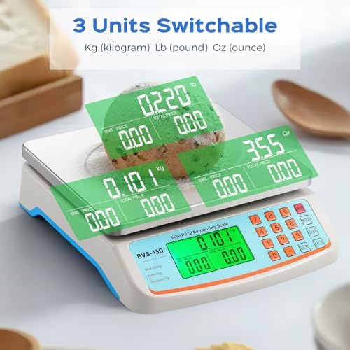 Bonvoisin Commercial Food Scale 66lb/ 30kg with Stainless Steel Platter Price Computing Scale with kg/lb/oz Conversion, Deli Produce Scale for Kitchen, Market with 1g Division