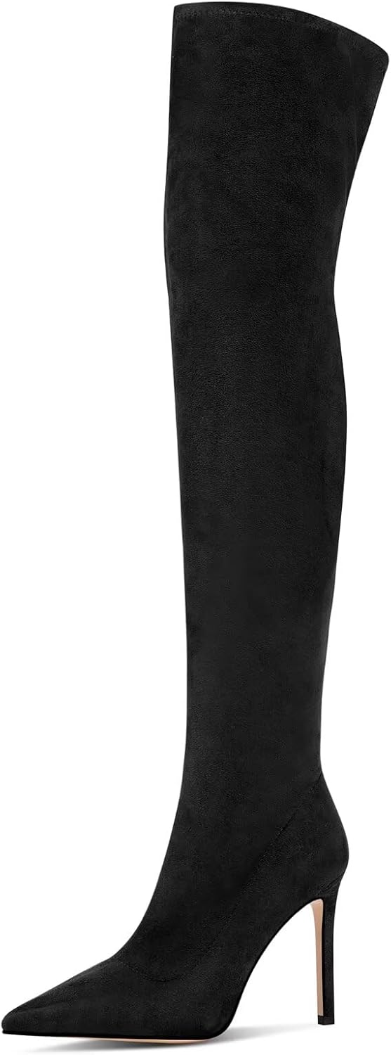 Women's Over the Knee Boots Suede High Heel Thigh High Boots Pointed Toe Long Stretch Sexy Fall Elastic Boots