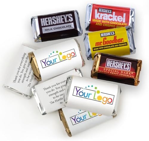 Custom Printed Wrappers and Mini Chocolate Bars, Promotional Items Add Your Logo Candy Personalized Miniatures, (75 Count)