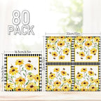 JarThenaAMCS 80 Pcs Sunflower Luncheon Napkins Floral Bee Disposable Paper Napkin Decorative Diamond Check Dessert Dinner Hand Napkin for Summer Party Supplies Decor