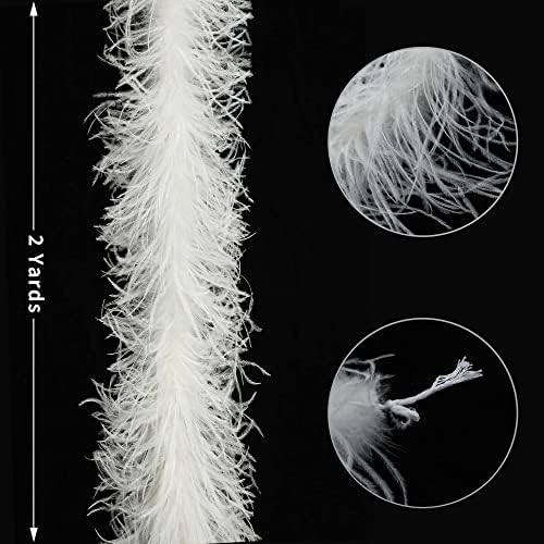 Soarer White Ostrich Feather Boas – 2yards 3ply Long Boas for Party, DIY Production, Clothing Decoration (White)