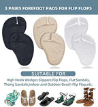 Metatarsal Pads Ball of Foot Cushions for Women and Men, Anti-Slip Flip Flop Pad, 3 Pairs Self-Adhesive Gel Forefoot Pads for Thong Heels Sandals (Transparent + Black + Beige)