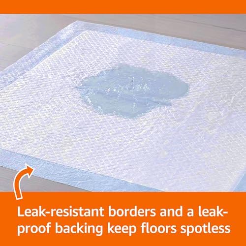 Amazon Basics Leak-Proof Dog and Puppy Potty Training Pee Pads with Quick-Dry 5-Layer Super Absorbent Surface for Dog Training, Floor Protection, Regular Size 22x22", Blue & White, 50 Count