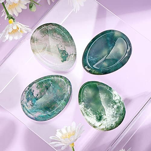 Artistone Moss Agate Crystal Chakra Thumb Worry Stone Teardrop Reiki Healing Stone Pocket Palm Stones for Anxiety Stress Relief Meditation Therapy Geometry Home Decor