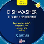 Glisten Dishwasher Cleaner, Removes Limescale, Rust, Buildup, and Grease, Lemon Scent, Made in the USA, 12 Ounce Bottle, 3-Pack