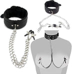 Metal Clip Stainless Steel Non Piercing Nipple Clips Rings with Choker Chain Restraint Body Piercing Sex Toys for Couples Women Men Black Neck Collar & Nipple Clamps Sweater CBY-3Q