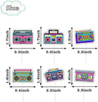 18Pcs Boombox Cupcake Toppers - 80s 90s Theme Party Decorations - Retro 90's 80’s Cake Picks - Happy Birthday Party Supplies