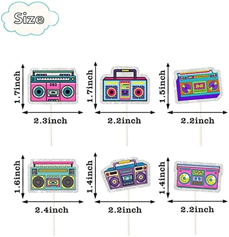 18Pcs Boombox Cupcake Toppers - 80s 90s Theme Party Decorations - Retro 90's 80’s Cake Picks - Happy Birthday Party Supplies