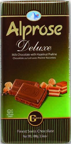 Alprose Deluxe Milk Chocolate with Hazelnut Praline 3.5 Oz / 100 G (Pack of 5)