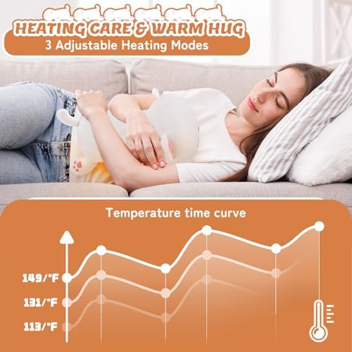 Electric Heating Pad for Period Cramps, Cuddly Soft 14" White Cat Plush with a Hot Soft Belly USB Powered, Heating Pad Neck Shoulder Pain Relief, Gift for Women Daughter Wife