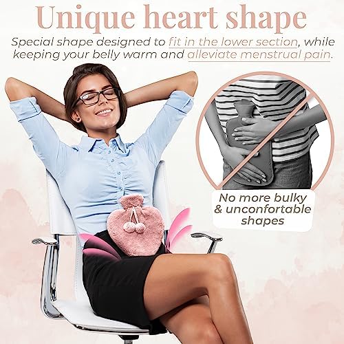 Happy Heaters Hot Water Bottle with Fluffy Cover – Pink, Ideal for Period, Back & Neck Pain Relief – for Women, Seniors & Kids – USA Version