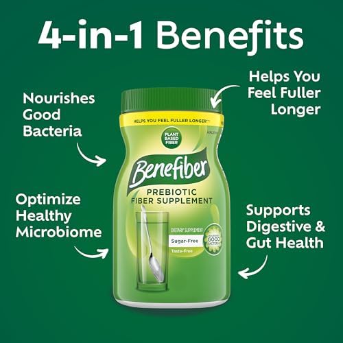 Benefiber Daily Prebiotic GLP-1 Friendly Fiber Supplement Powder for Digestive Health, Unflavored - 250 Teaspoons (17.6 Ounces)
