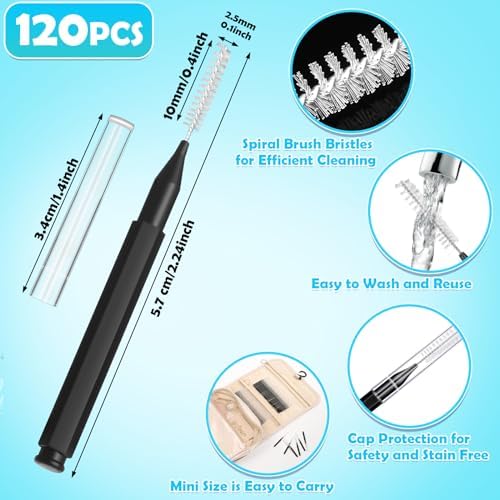 MAPVOLUT 120 Pieces Interdental Brushes, Braces Brush Cleaner Orthodontic Flossers Toothpicks Floss Picks for Braces Kit for Teeth Cleaning Tools Spiral Dental Brush Head for Efficient Oral Care Black