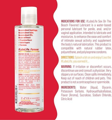 LubeLife Water-Based Fun On The Beach Flavored Lubricant, Personal Lube for Men, Women and Couples, Made Without Added Sugar, 8 Fl Oz