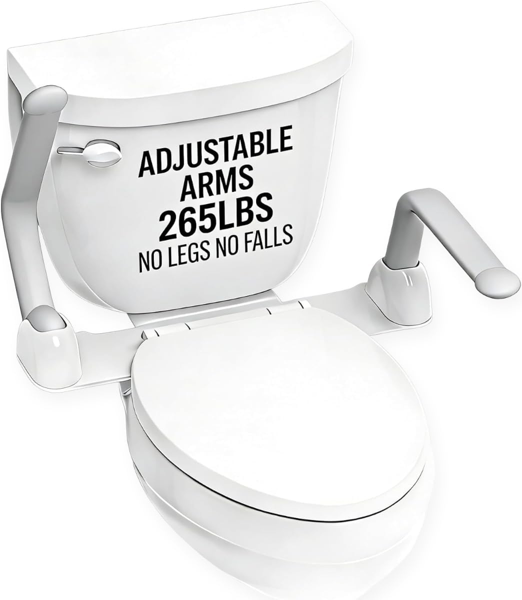 Toilet Safety Rails for Seniors, Adjustable Armrest, Space Saving, Stylish and Durable, Anti Slip and Anti Fall, Suitable for Elderly, Disabled, Pregnant Women with Armrest Toilet Safety Rail
