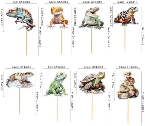 Ercadio 32 Pcs Reptiles Cupcake Toppers Chameleon Lizard Snake Alligator Turtle Cupcake Pick Decorations for Reptiles Theme Baby Shower Birthday Party Cake Decorations Supplies