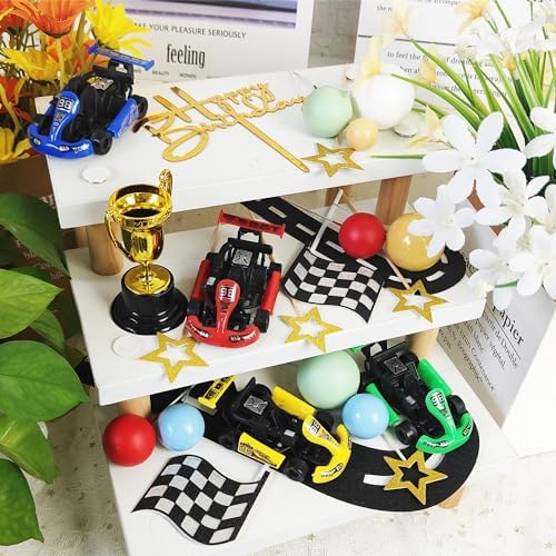 28 PCS Racing Car Cake Toppers Car Truck Cake Decorations for Racing Theme Birthday Supplies (01)
