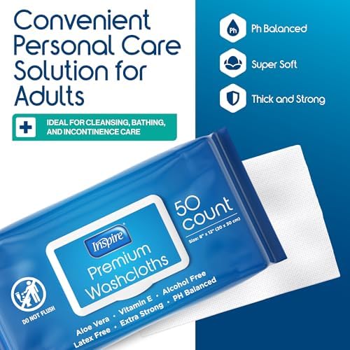 Inspire Adult Wet Wipes, Wash Cloths | Adult Wipes for Incontinence & Cleansing for Elderly, 8"x12" (200 count)