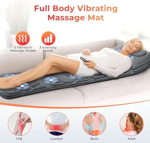 CuPiLo Massager Mat Full Body,Heated Massage Pad with 10 Vibration Motors & 5 Massage Modes,Massage Cushion for Back,Lumbar,Leg,Bed Massager Length 67",Gifts for Dad,Mom