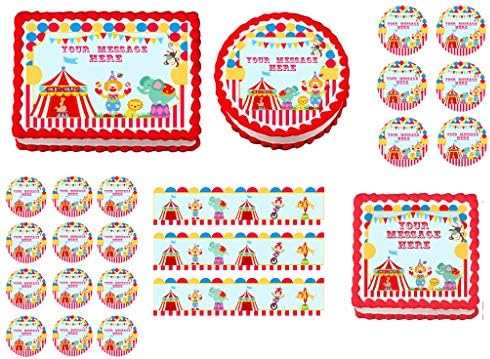 Circus Carnival 1/4 sheet (10.5 x 8 in.) Edible cake topper image Birthday Party Decoration.