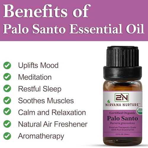 Palo Santo Essential Oil, USDA Certified Organic, 100% Pure Undiluted, Aromatherapy Oil for Diffuser, Hair & Skin Care