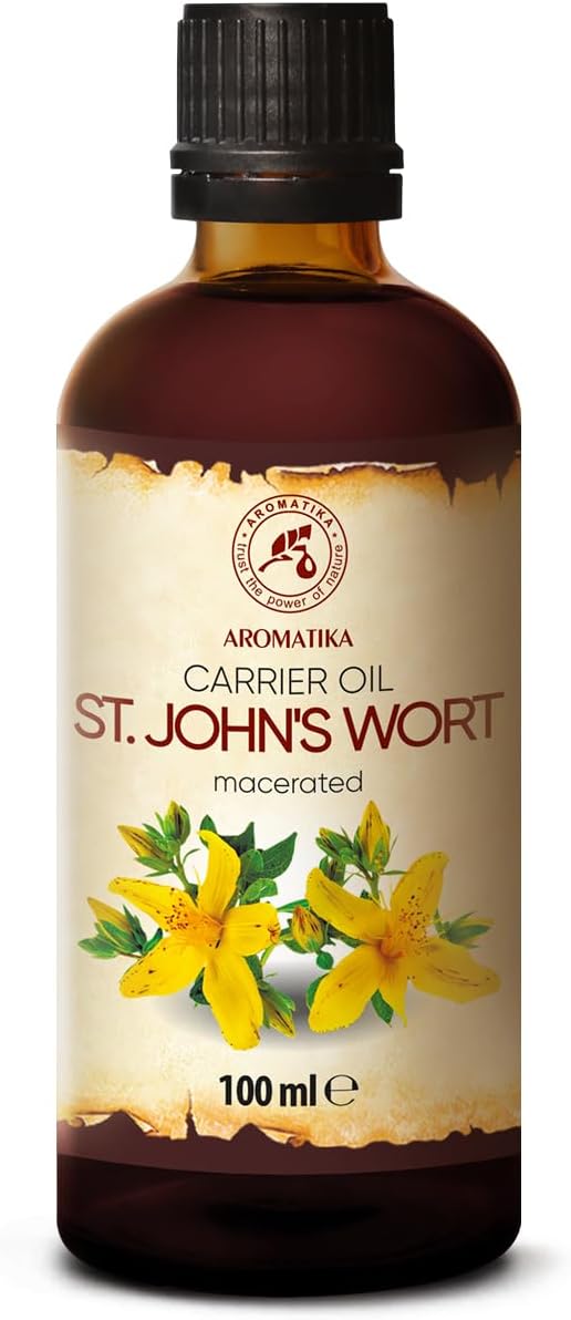 AROMATIKA St Johns Wort Infused Oil 3.4 Fl Oz - 100ml - Hypericum Perforatum - 100% Pure & Natural - St. John's Wort Oil for Intensive Care Face - Body - Skin - Hair - Massage - Great w/Essential Oil