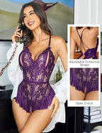 Avidlove Teddy Lingerie for Women Sexy Cut Out Lace Bodysuit One Piece Criss Cross Backless Mini Babydoll