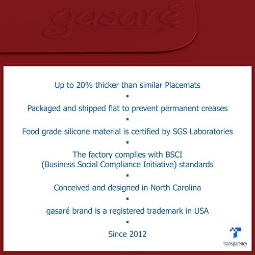 GASARÉ, Placemats Set of 4, Silicone Placemats, Table Mats, Non-Slip, Easy to Clean, Heat Resistant, Flexible, 20% Thicker, 16 x 12 inches x 1.1mm, Red