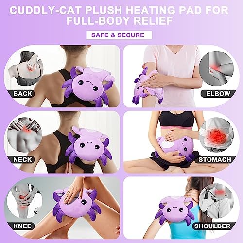 Microwavable Heating Pads for Cramps, Cute Microwave Heating Pad Period Cramps Pain Relief for Women & Girls, Stuffed Animals Moist Heat Pad for Menstrual-Washable Heat Pack (Purple Axolotl)