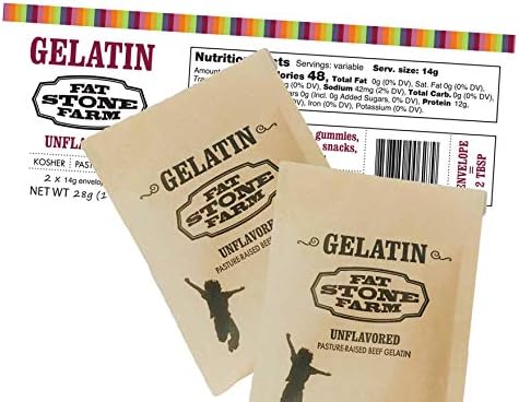 Fat Stone Farm Kosher Beef Gelatin Powder (Unflavored) - - 2 x Single Serving ½ oz Paper Packets (NEW)
