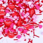 Valentines Sprinkles for Baking, Pink and Red Sprinkles, Heart Jimmies Pearl Sprinkle for Cake Toppers, Kiss Lips Sprinkles Mix 3oz
