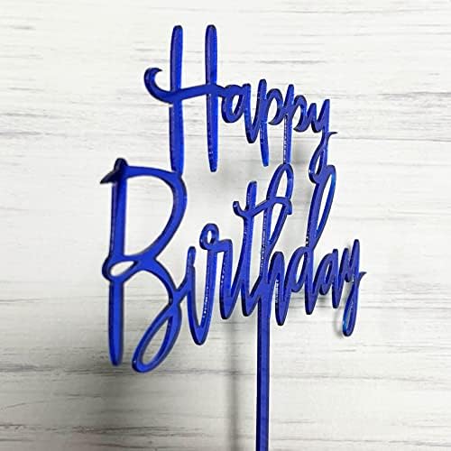 JIEEIN Happy Birthday Cake Topper Party Decorations, Sapphire Blue Acrylic Birthday Cake Topper