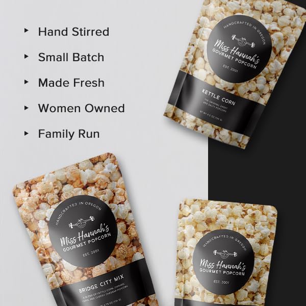 Miss Hannah's Gourmet Popcorn Buttery Salt - Classic Salty Popcorn, Light & Crisp | Vegan, Gluten-Free, Dairy-Free Snack - 13oz (3 Pack)