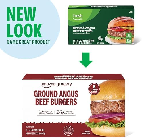 Amazon Grocery, Ground Angus Beef Burgers, 32 Oz, 6 Ct, Frozen
