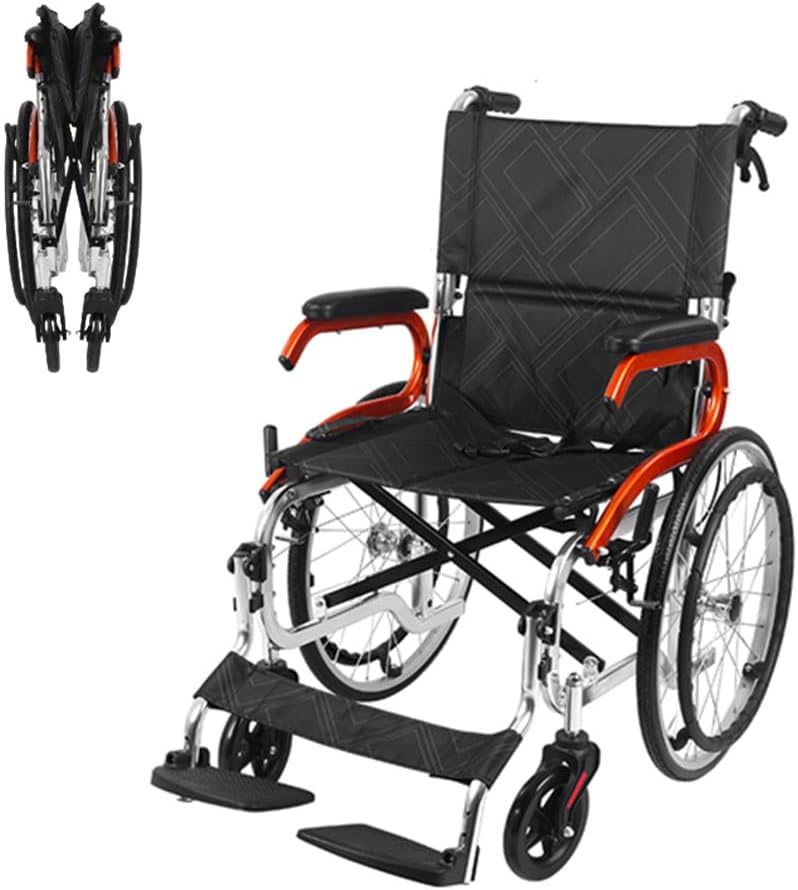 Lightweight Self-Propelled Wheelchair for Adults & Elderly - 24LB Aluminum Alloy Frame,All Terrain Puncture-Proof Wheels,Foldable with Adjustable Footrest/Armrest for Travel