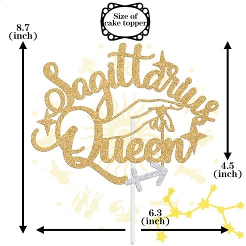 Sagittarius Queen Cake Topper, Sagittarius Season/12 Zodiac Constellation Theme Cake Decor, Big Sagittarius Energy Birthday Party Decoration Supplies for Women, Gold Glitter