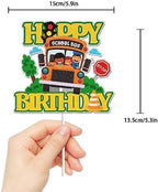 School Bus Happy Birthday Cake Topper Gold Glitter Back to School Cake Decoration Child Boys Girls Kids School Themed Party Supplies