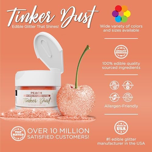 Bakell - Peach Tinker Dust (5g, 1x Jar) Edible Glitter for Food, Desserts, and Beverages!