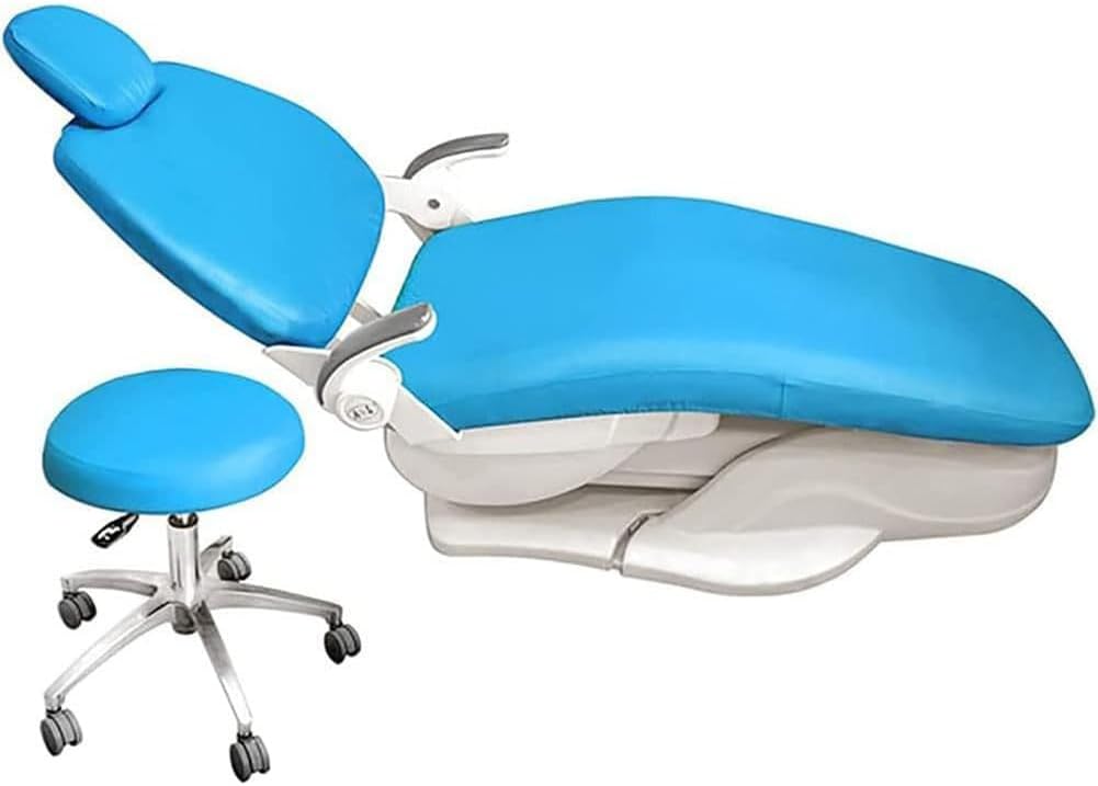 4Pcs/Set Protective Full Dental Chair Cover Seat Protector Cover Elastic Waterproof Protective Case PU Leather Dental Chair Seat Cover Headrest Backrest Protector Dentist Equipment,Dur(Color:Sky blue)