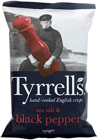 Tyrrells Hand Cooked English Crisps - Sea Salt & Black Pepper (150g) - Pack of 2