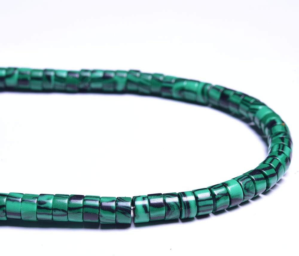Natural Stone Beads Round Green Malachite Gemstone Beads 2x4mm Flat Heishi Disc Gemstone Loose Beads 15inch /Strand for Jewelry Making (2x4mm, Green Malachite)