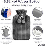 Hot Water Bottle with Cover XXX Large - 3.5L Grey Hot Water Bag for Pain Relief - 118Fl Oz Extra Large Washable Soft Faux Fur, Big Hot Water Pack for Sore Muscles, Period Cramps, Hot and Cold Compress