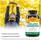 Country Life, Chelated Magnesium 250mg, Supports Bone and Immune Health, Daily Supplement, 240 ct
