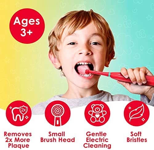 Brusheez Kids’ Electric Toothbrush Set - Safe & Effective for Ages 3+ - Parent Tested & Approved with Gentle Bristles, 2 Brush Heads, Rinse Cup, 2-Minute Timer, & Storage Base (Pepper the Dino)