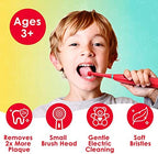 Brusheez Kids’ Electric Toothbrush Set - Safe & Effective for Ages 3+ - Parent Tested & Approved with Gentle Bristles, 2 Brush Heads, Rinse Cup, 2-Minute Timer, & Storage Base (Pepper the Dino)