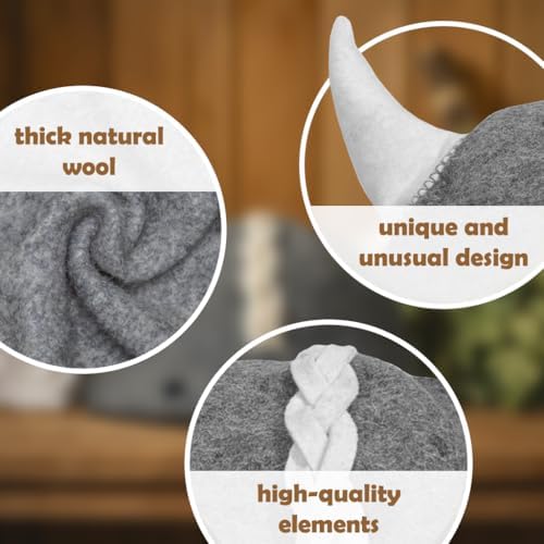 100% Wool One Size Sauna Hat - Traditional Wool Felt Viking Sauna Hat for Spa, Banya, Steam Room - Heat Protection Gray