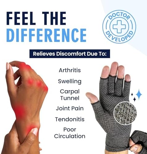Dr. Frederick's Original Arthritis Compression Gloves for Women & Men - Doctor-Developed Fingerless Hand Support for Arthritis Pain, Carpal Tunnel, Swelling & Poor Circulation - Extra Grippy - Medium