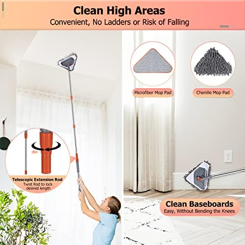 Wall Cleaner 98 Inch Wall Cleaner with Long Handle,HoMerit Wall Cleaner Mop 360° Rotatable Adjustable Cleaning Mop,Ceiling Dust Mop,Wall Cleaning Tool for Walls/Baseboard/Floors,6 Replacement Pads