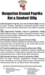 Hungarian Paprika Premium Quality Sweet/Hot/Smoked (Origin: Kalocsa,Hungary) (Hot & Smoked, 100g)